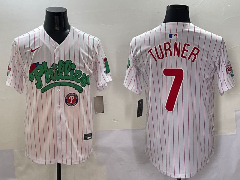 Men Philadelphia Phillies #7 Turner Stripe Red Four generations Joint Name 2025 Nike MLB Jersey style 6
